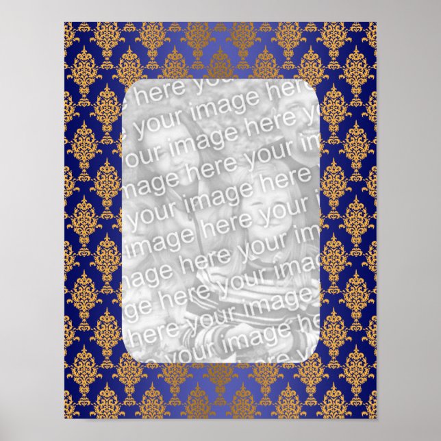 Damask Guld på Royal Blue Gräns Poster (Framsidan)