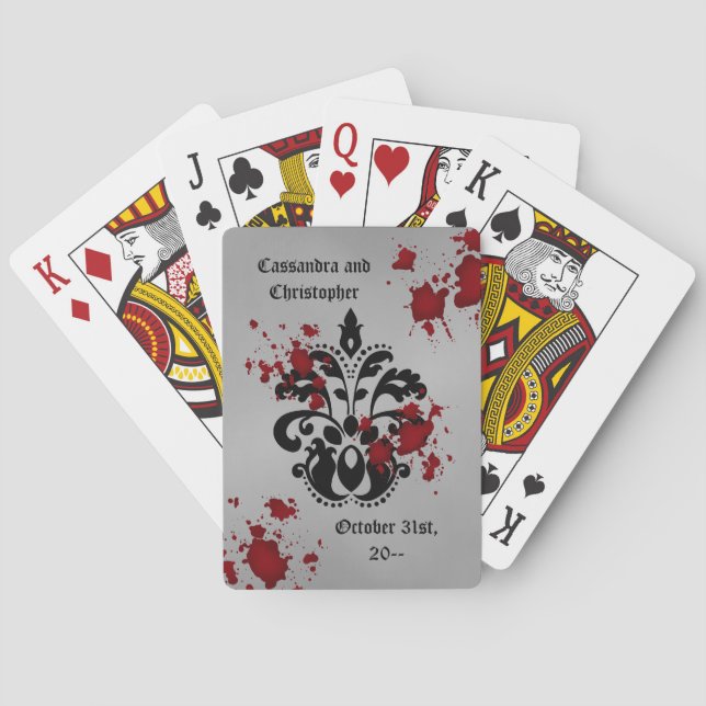 Damask Halloween bröllop Casinokort (Baksidan)