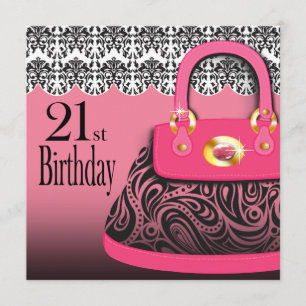Damask Handbag Paisley Purse 21:a födelsedagen Inbjudningar