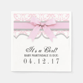 Damask Heart Rosa Ribbon Baby Shower Napkin Pappersservett