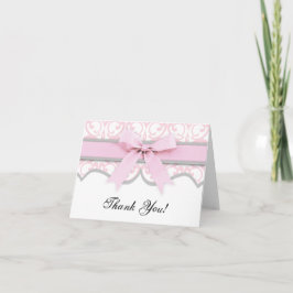 Damask Heart Rosa Ribbon Baby Shower Tack Kort