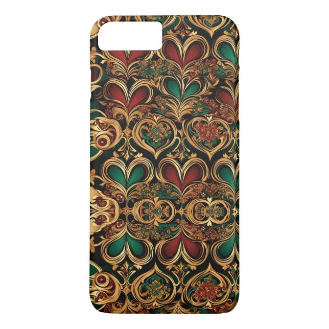 Damask Hearts Guld Black Crimson Emerald Case-Mate iPhone Skal (Baksida)