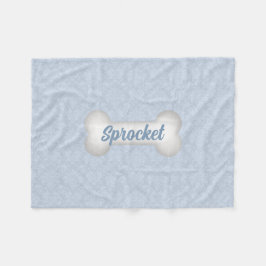 Damask i blått med Hund Bone Fleecefilt