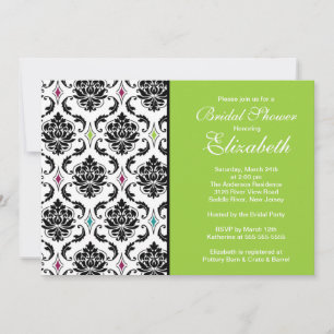 Damask Inbjudningskort för möhippan Black & Grönt