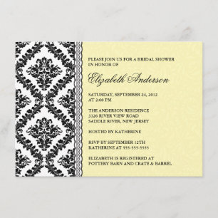 Damask Inbjudningskort för möhippan Black & Gult