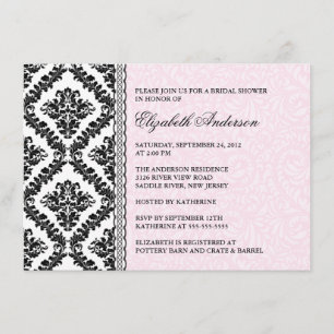Damask Inbjudningskort för möhippan Black & Rosa