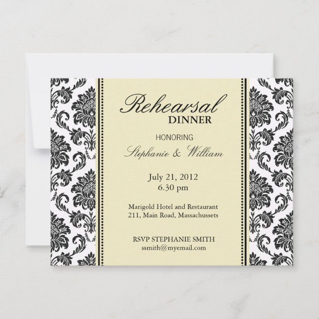 Damask Ivory Rehearsal Middag Card Inbjudningar (Framsida)