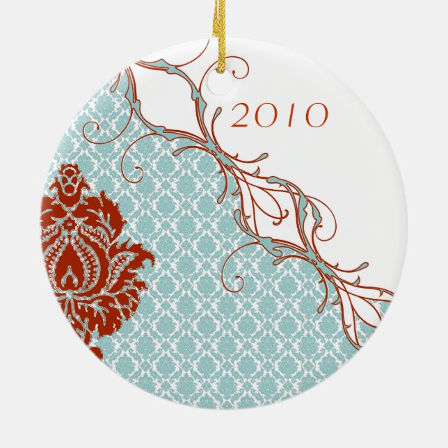 Damask-julfamiljen Foto Ornament (Baksidan)