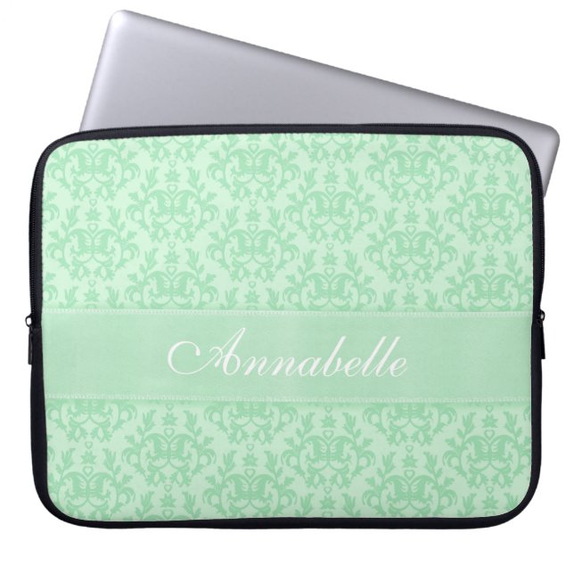 Damask "Kangaroo Tass" med namnet grönt laptop fod Sleeve (Framsidan)