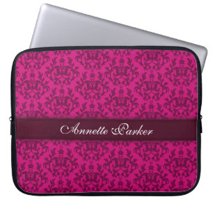 Damask "Kangaroo Tass" med namnet mörk rosa laptop Fodral