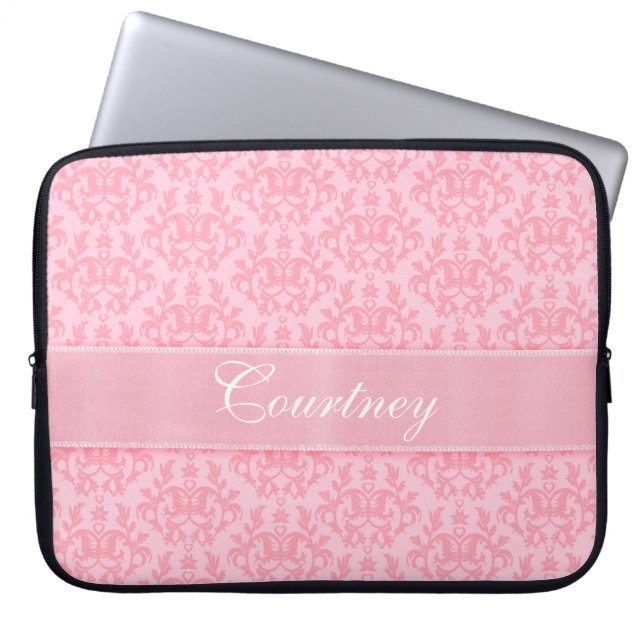 Damask "Kangaroo Tass" med namnet rosa laptop fodr Fodral (Framsidan)