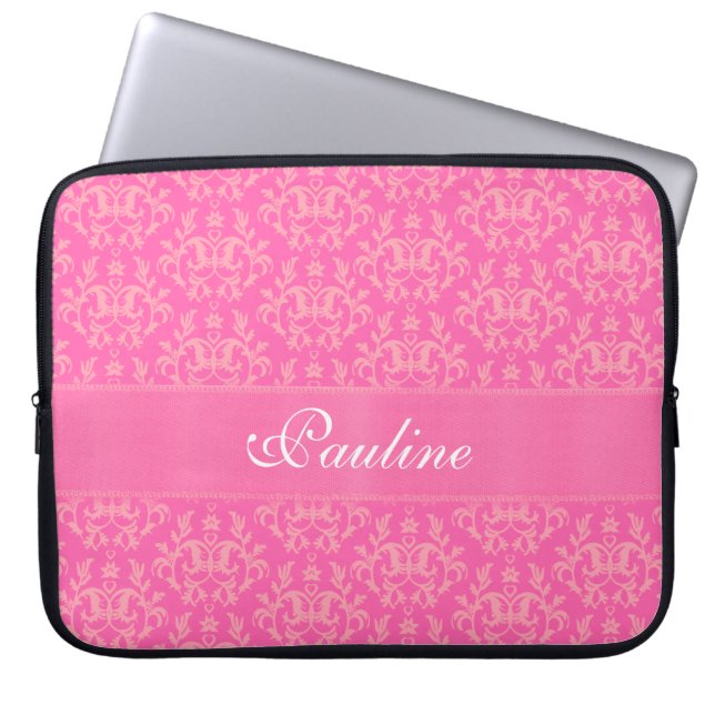 Damask "Kangaroo Tass" med namnet rosa laptop fodr Laptop Sleeve (Framsidan)