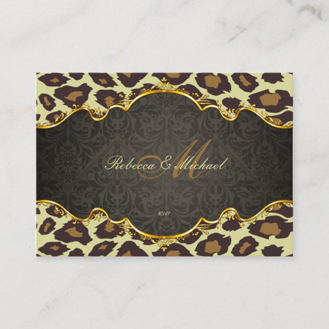 Damask Leopard Monogram-Bröllop OSA Tilläggskort (Framsida)