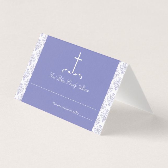 Damask Lila First Communion Religiösa Kor Kort (Framsida)