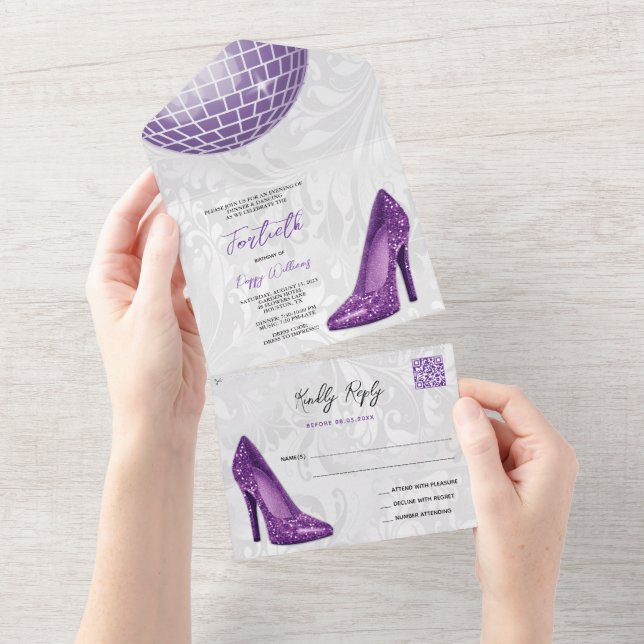 Damask, Lila Stilettos & Disco Boll 40:e QR CODE (Tearaway)