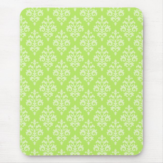 Damask Lime Green Mönster Mousepad Musmatta (Framsidan)