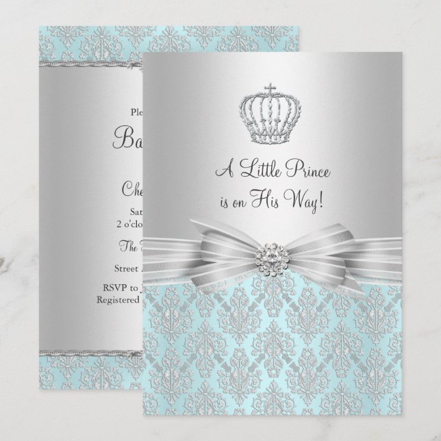 Damask Little Prince Baby Shower-inbjudan Inbjudningar (Fram/baksida)