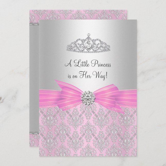 Damask Little Princess Baby Shower-inbjudan Inbjudningar (Fram/baksida)
