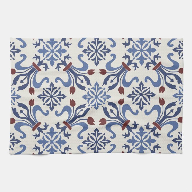 Damask Majolica Pottery Tile Design Kökshandduk (Horisontell)