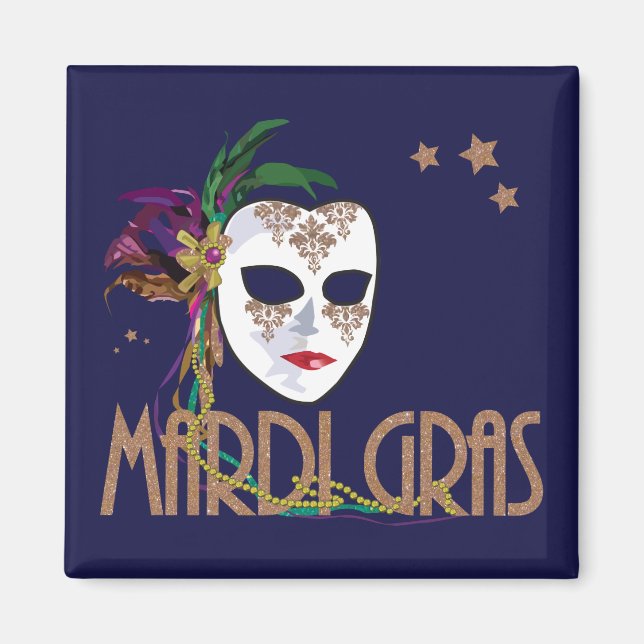 Damask Mardi Gras Mask Magnet (Framsidan)
