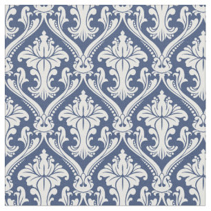 Damask Marinblått Barockmönster Tyg
