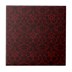Damask Maroon Black Kakelplatta