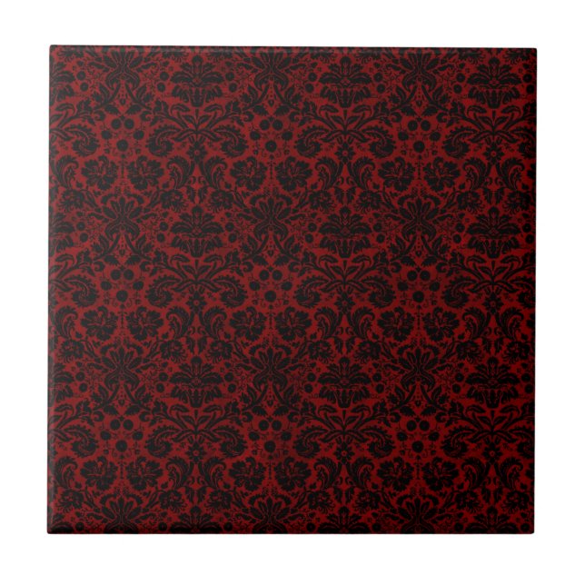 Damask Maroon Black Kakelplatta (Framsidan)