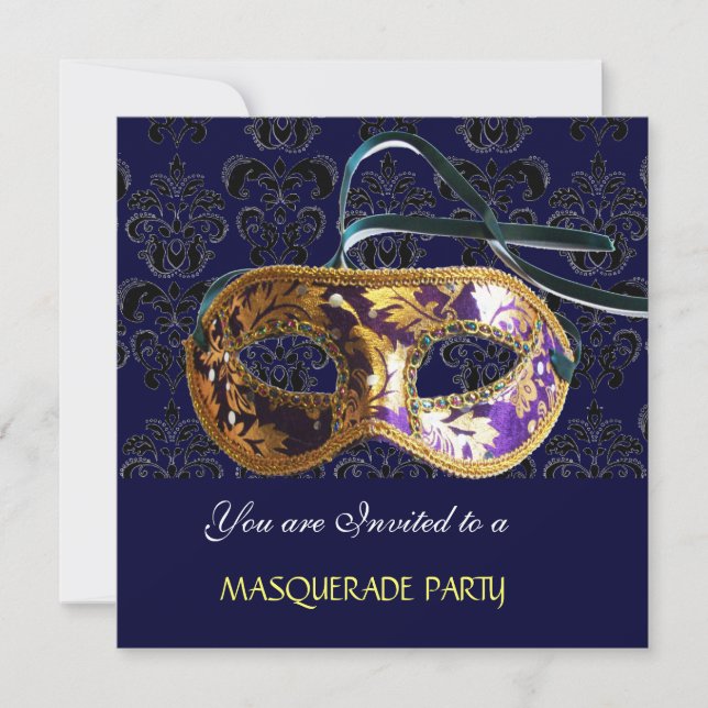 DAMASK MASQUERADE PARTY blue Inbjudningar (Framsida)