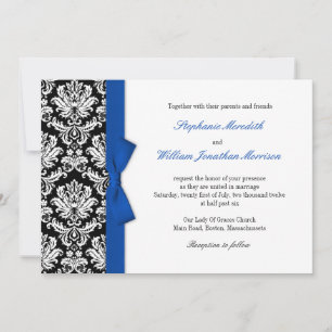 Damask med inbjudan till Blue Bow Bow Wedding