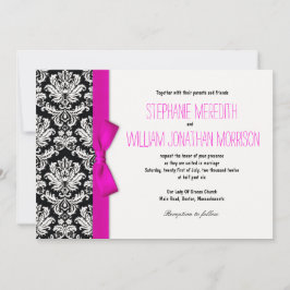 Damask med inbjudan till Shock rosa Bow-bröllop
