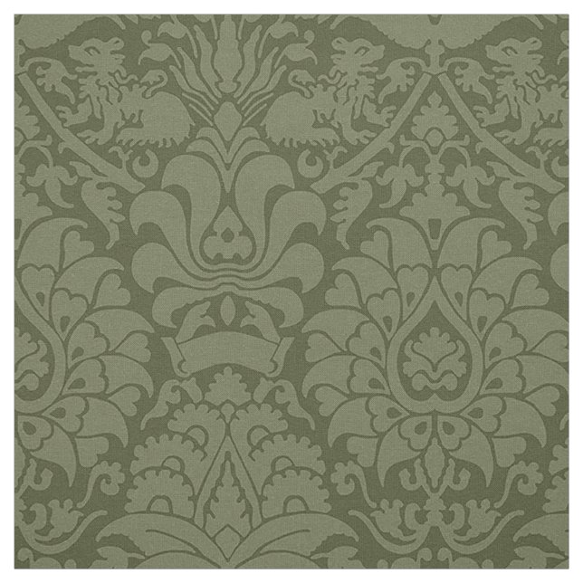 Damask med Lejon, Oliv grönt Tyg (Provkarta)