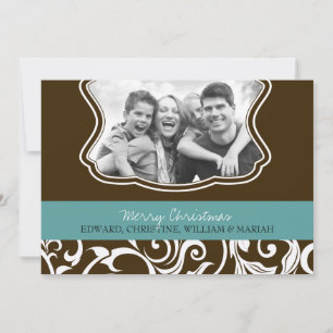 Damask Merry Christmas Family Photo Holiday Card Julkort