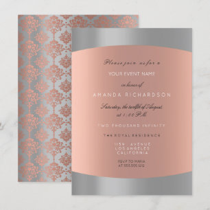 Damask Minimal Grå Rosa Guld Elegant Kunglig Inbjudningar