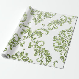 Damask Mint Grönt Royal Metallic White Glitter Presentpapper