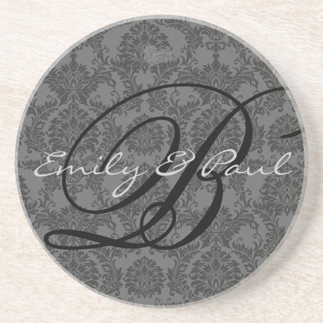 Damask Monogram Bröllop-årsdagen Underlägg (Framsidan)