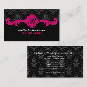 Damask Monogram Fuchsia Visitkort