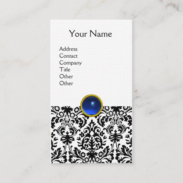 DAMASK MONOGRAM gem blue linen Visitkort (Framsida)