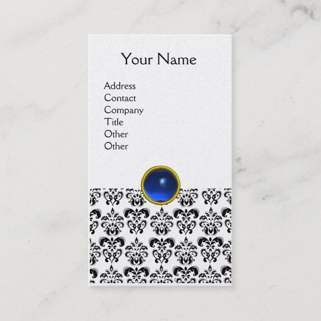 DAMASK MONOGRAM gem blue pearl Visitkort (Framsida)