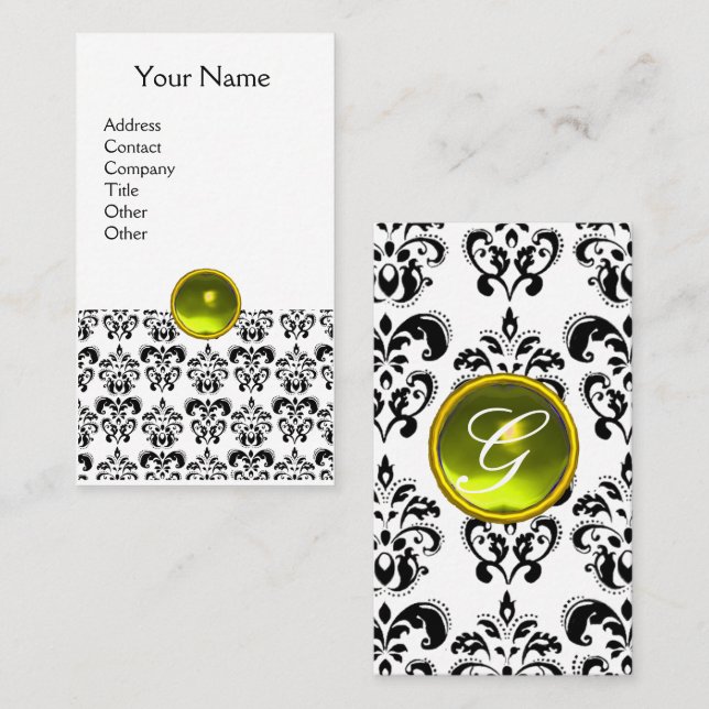 DAMASK MONOGRAM Gem gult eggshell Visitkort (Fram/baksida)