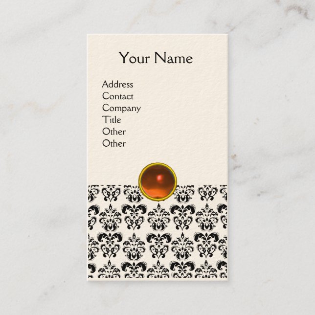 DAMASK MONOGRAM Gem orange kräm Visitkort (Framsida)