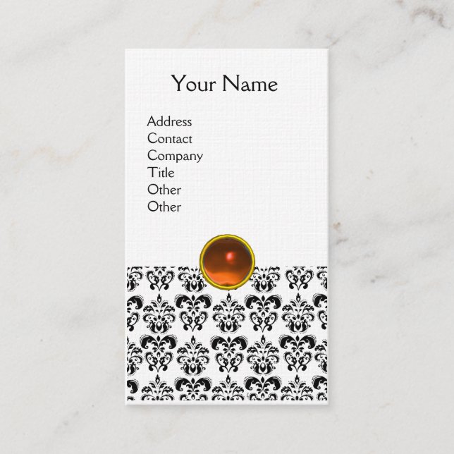 DAMASK MONOGRAM Gem orange linen Visitkort (Framsida)