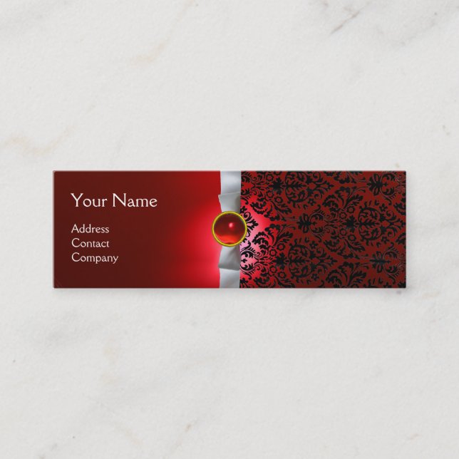 DAMASK MONOGRAM Gem ribbonvitt rött Mini Visitkort (Framsida)