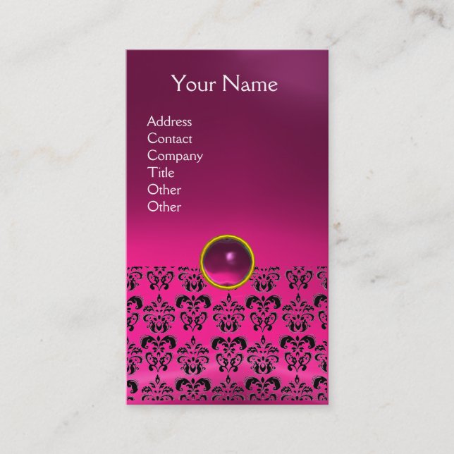 DAMASK MONOGRAM Gem rosa fuchsia Visitkort (Framsida)