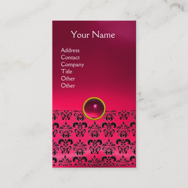 DAMASK MONOGRAM Gem rosa ruby Visitkort (Framsida)
