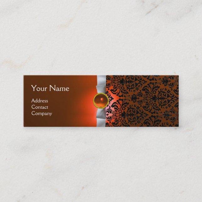 DAMASK MONOGRAM-grammofonvit orange Mini Visitkort (Framsida)