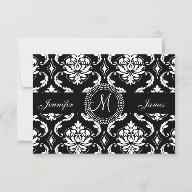Damask Monogram OSA kort för Square Inbjudan (Framsida)