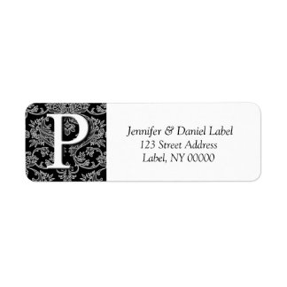 Damask Monogram P Adress-mejseletiketter Returadress Etikett