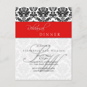 Damask Monogram Rehearsal Dinner Card in Red Inbjudningar