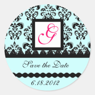 DAMASK MONOGRAM,rosa fuchsia blue Runt Klistermärke