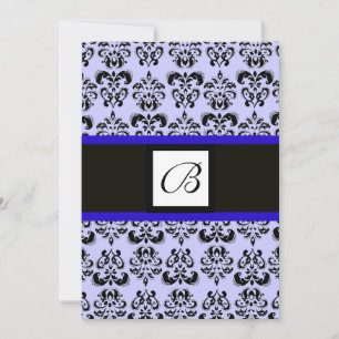 DAMASK MONOGRAM,svart och vit,blå Inbjudningar